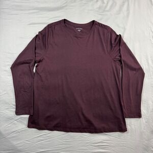 EILEEN FISHER Burgundy Organic Cotton Long Sleeve Shirt Women Large Lightweight